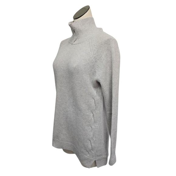Garnet Hill‎ Cabled 100% Cashmere Turtleneck Sweater Gray Size Medium Mock Neck - Picture 9 of 10